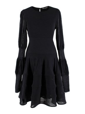 Alexander McQueen Black Ribbed Silk Dress