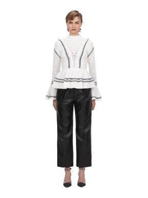 Self Portrait Ivory Stripe Frill Knit Jumper