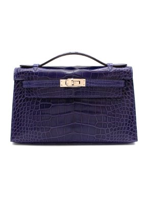 Hermes Mini Kelly 22 Pochette Bag in Blue Electric alligator PHW