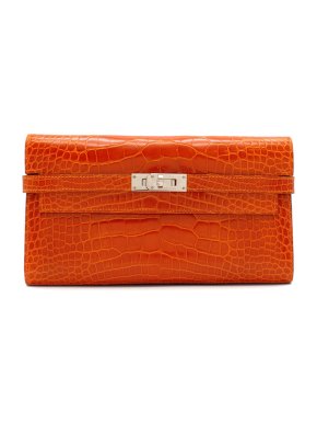 Hermes Hermès Kelly Long Wallet in Feu Lisse Alligator Mississippiensis PHW