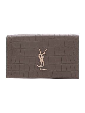 Saint Laurent Monogram Croc Embossed Grey Clutch