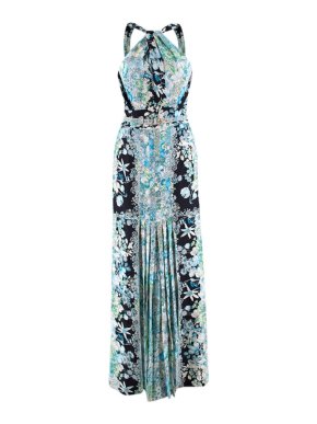 Gucci Blue Silk Floral Halter Neck Maxi Dress