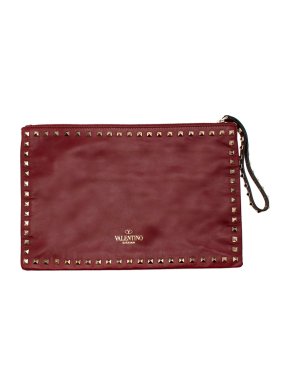 Valentino Dark Red Leather Rockstud Pouch