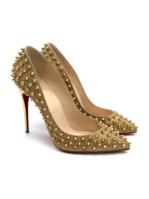 Christian Louboutin Gold Glitter Pigalle Studded Pumps