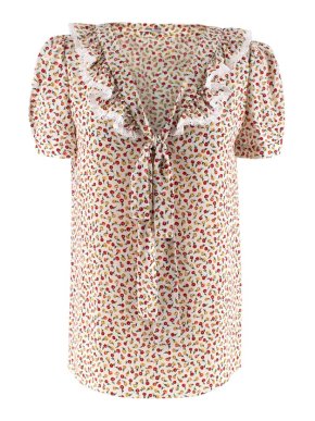 Miu Miu White Floral Print Tie-Front Blouse