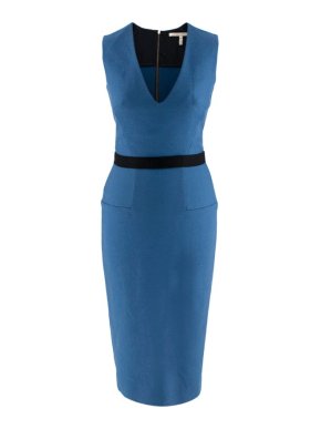 Victoria Beckham Blue Wool Fitted Sleeveless Dress