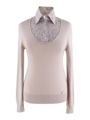 Chanel Taupe Collared Cashmere-Blend Jumper