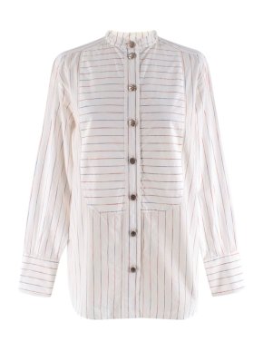 Chanel White Striped Collarless Shirt