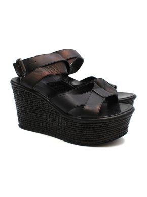 Bottega Veneta Black Iridescent Platform Wedge Sandals