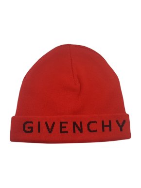 Givenchy Red Cashmere Blend Logo Beanie