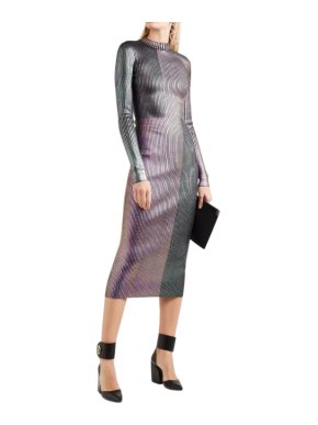 Christopher Kane Metallic Ribbed Knit Midi Dress