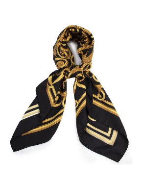 Hermes Black & Gold Les Tuileries Silk Scarf 90