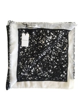Balenciaga Scribble Print Wool & Silk Scarf