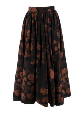 Ulyana Sergeenko Black Floral Wool A-Line Skirt