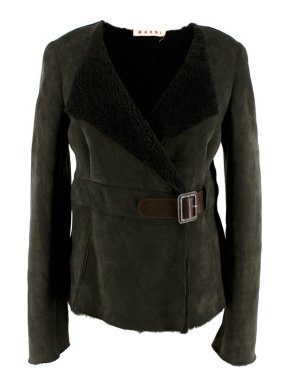 Marni Charcoal Grey Merino Lambskin Belted Jacket