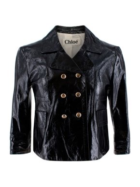 Chloe Black Glossy Goatskin Double Breasted Cropped Jacket