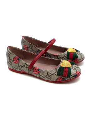 Gucci Girl's Monogram Web Bow Ballet Flats