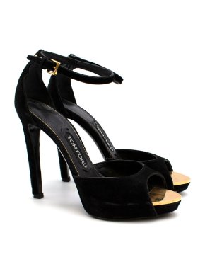 Tom Ford Black Velvet Screw Studded Platform Sandals