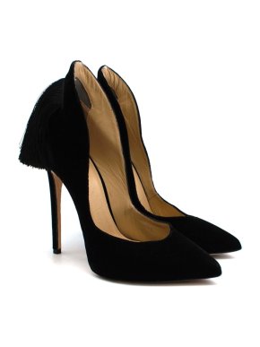 Aleksander Siradekian Black Fringed Velvet Pumps