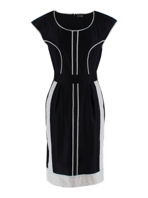 Fendi Black Check Piped Cap Sleeve Dress
