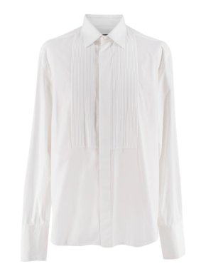 Lanvin Mens White Pleated Tuxedo Shirt