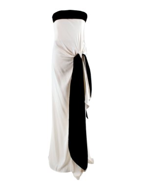 Yves Saint Laurent Ivory & Black Velvet Trimmed Strapless Gown