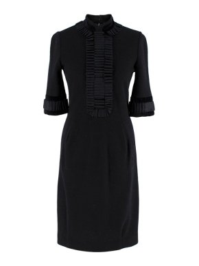 Yves Saint Laurent Wool Ruffle Trim High Neck Dress