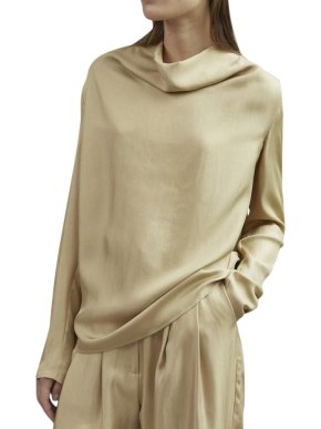 Tove Leone Top Flaxen Silk Twill Beige Blouse