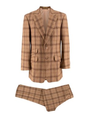 Bespoke Italian Tailored Virgin Wool Beige Single Breasted Check Suit