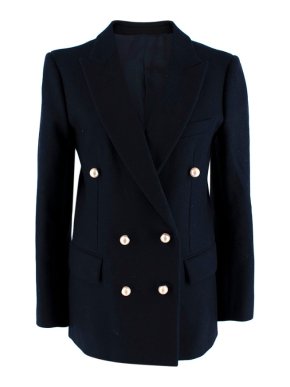 Celine by Phoebe Philo Navy Wool Faux Pearl Blazer