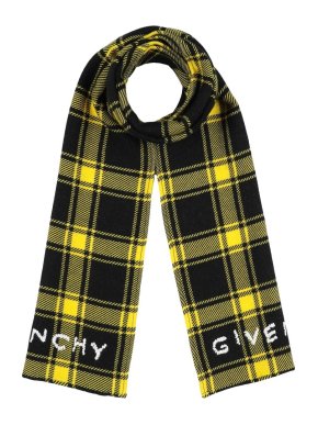 Givenchy Yellow Plaid Embroidered Silk & Wool Scarf