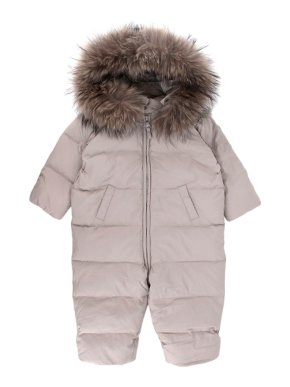 Bonpoint Fur Trimmed Grey Kids Ski Suit