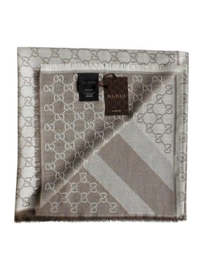 Gucci beige monogram wool & silk blend scarf
