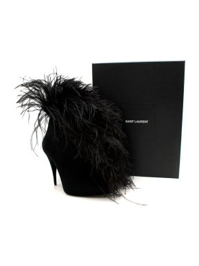 Saint Laurent Zizi Feather Black Suede Stiletto Boots