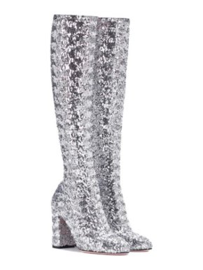 Dolce & Gabbana Runway Silver Sequin Stretch Sock Boots