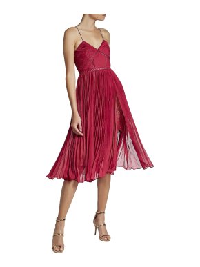 Self Portrait pink pleated chiffon midi dress