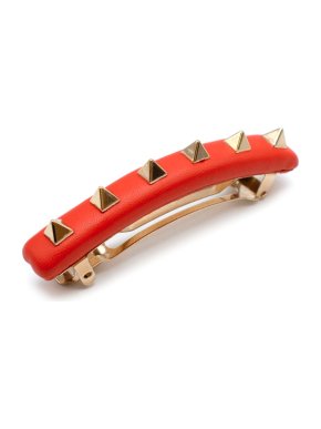 Valentino Red Rockstud Leather Hair Clip