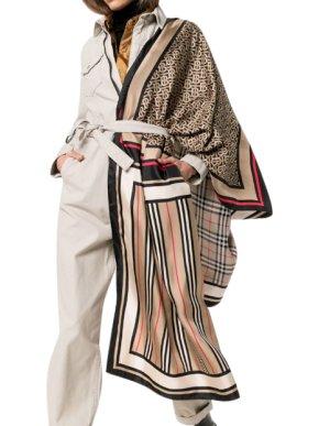 Burberry Monogram, Icon Stripe And Check Print Silk Scarf