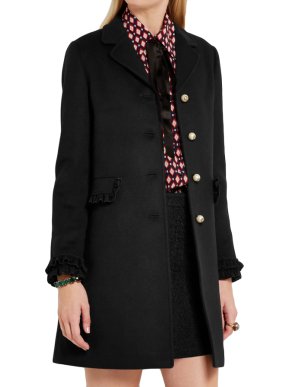Gucci Black Ruffle-trimmed wool coat