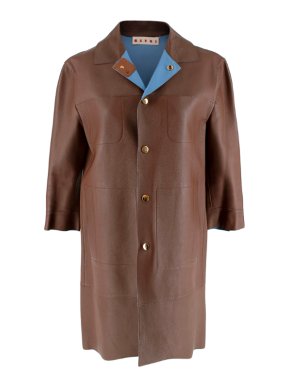 Marni Brown Leather Button-Down Boxy Lightweight Jacket