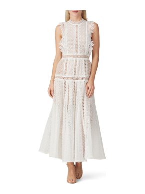 Self Portrait White Lace Panel Midi Dress