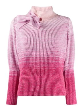 Self Portrait Pink Ombre Tie-Neck Knit Jumper