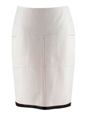 Tom Ford Beige Wool Leather Trim Pencil Skirt