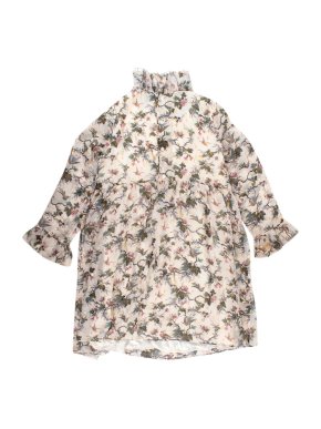 Bonpoint Silk Floral Gold Embroidered Ruffle Dress