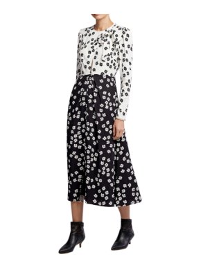 Self Portrait Black & White Jersey Crepe Daisy Printed Dress