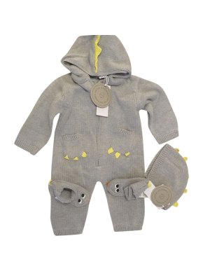 Stella McCartney Grey Merino Wool Dragon BabyGrow, Hat & Booties