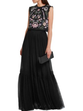 Needle & Thread Lace-trimmed tulle maxi skirt