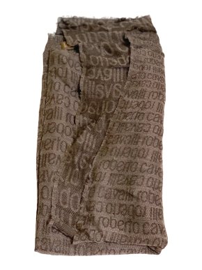 Roberto Cavalli Black Wool Blend Logo Scarf