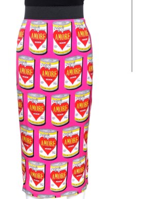 Dolce & Gabbana Amore can pink silk printed midi skirt