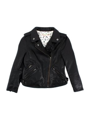 Bonpoint Black Leather Asymmetric Zip Biker Jacket